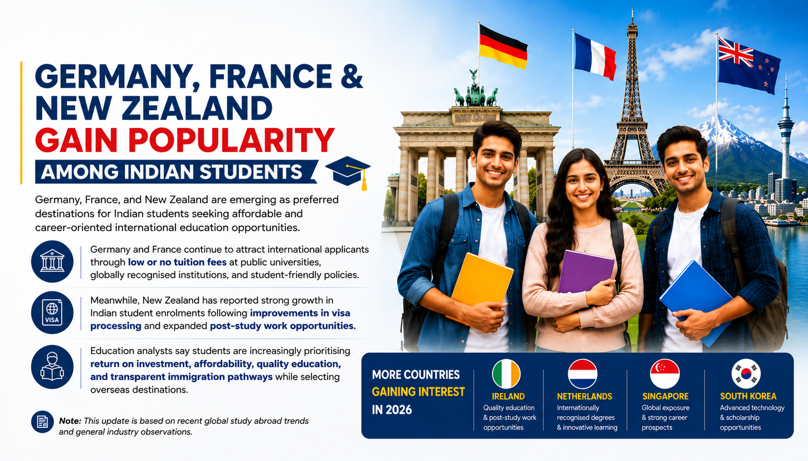 Germany, France & New Zealand Gain Popularity Among Indian Students in 2026